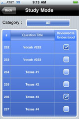 Sample View of Texas Real Estate Exam Prep Study Mode